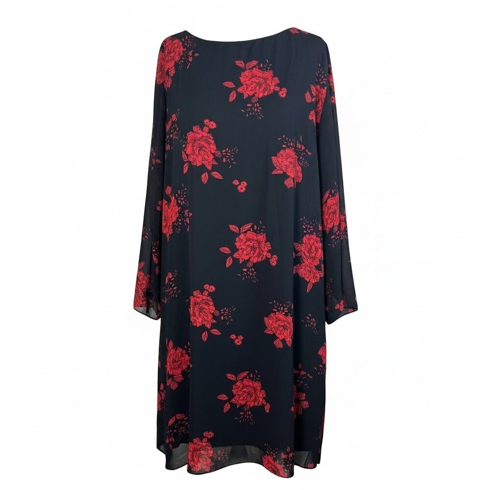 NEW Grace Karin Womens 3XL Black Dress Red Floral Long Sleeves Elegant Chiffon